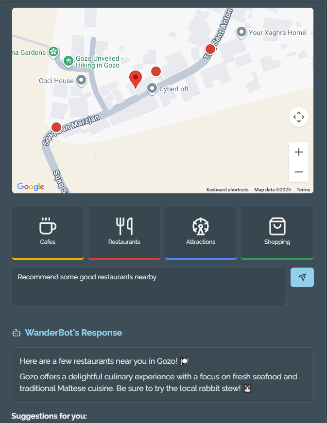 Example of Explore Nearby showing a map and place recommendations